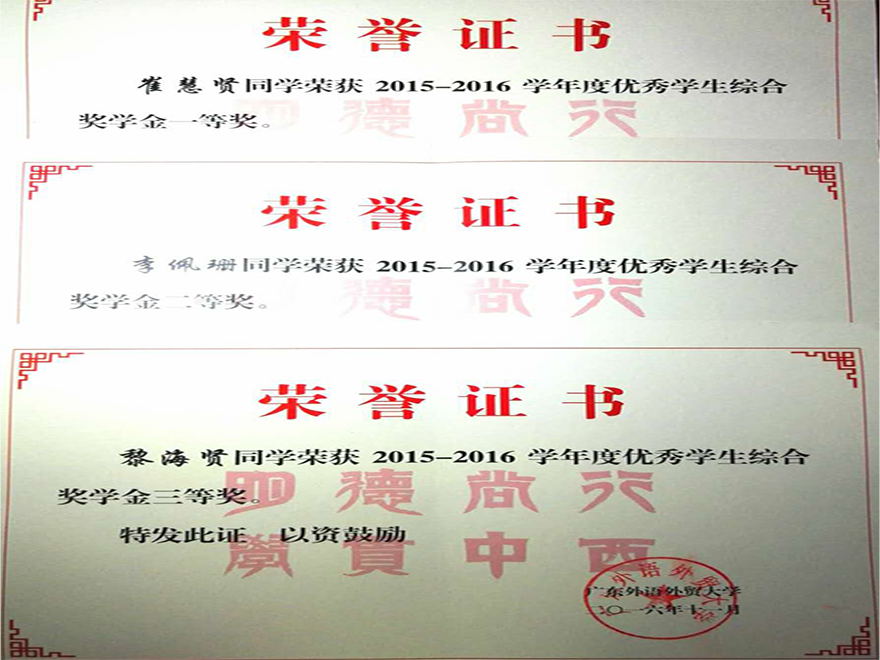 同学所获荣誉证书